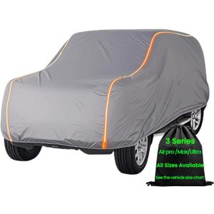 Large SUV Car Cover Waterproof All Weather for Automobiles, Outdoor Full Size SUV Cover Rain Sun UV Protection, Universal Fit for Chevrolet Tahoe, Lincoln MKT, GMC Envoy Fit 201" to 215" (Size 11: SUV Plus (Under 216"), Gray(Max))