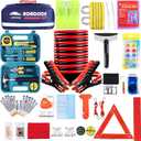 Roadside Assistance Emergency Kit - Car Emergency Kit with Jumper Cables (Upgraded) Emergency Roadside Kit for Car 142 Pieces Car Safety Kits,Tow Strap,Tool Kit,Reflective Warning Triangle (Blue)