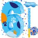 16 Inch Number 6 Dog Paw Pinata with 16 Inch Piata Stick Blindfold Confetti for Boy Girl Kids 6th Birthday Party Decorations (6th)