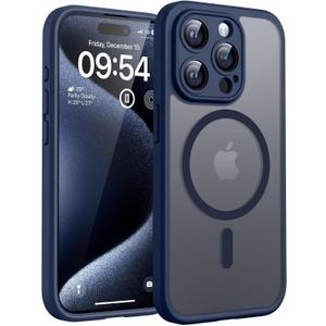 TOCOL Magnetic for iPhone 15 Pro Max Case, Upgraded Full Camera Protection, Compatible with Magsafe, Drop Protection, Translucent Matte Back Bumper Phone Cover 6.7-Inch（Dark Blue）