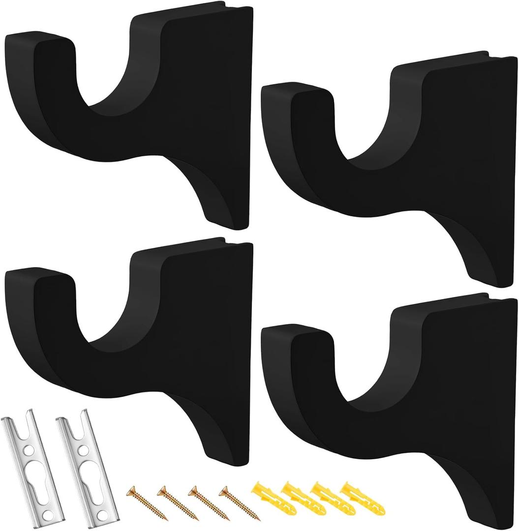 Briwooody 4 Pack Wooden Curtain Rod Brackets Curtain Rod Holder Wood Brackets Classics 3 1/2" Return Bracket for 2" Pole (Black)