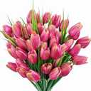 FOUSUKA Artificial Tulips Fake Flowers Outdoor UV Resistant 4 Bundles 40 Heads Silk Tulip Faux Plastic Greenery Plants Flower for Home Outside Garden Porch Window Planters Decor (Rose Red)