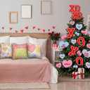 17 Pcs Valentines Day Conversation Hearts Tree Ornament Extra Large Sweet Candy Conversation Heart Tree Ornaments Be Mine Kiss Me Love Forever Heart Cut Outs for Valentine Home Decor