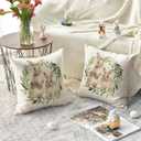 AVOIN colorlife Easter Bunny Wreath Throw Pillow Covers, 18 x 18 Inch Rabbits Eucalyptus Leaves Cushion Case Decoration for Sofa Couch Set of 2