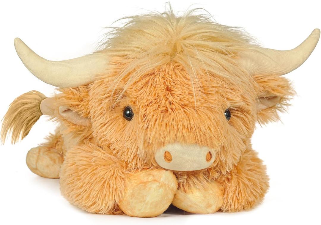 WDXDSOB Weighted Highland Cow Stuffed Animals, 4.2 Lbs Weighted Highland Cow Plush for Kids & Adults, 21.6 Inch Large Cattle Pillow Toy Gift for Christmas Birthday Gift (Yellow)