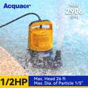 Acquaer 1/2HP Sump Pump, 2906GPH Submersible Water Pump for Water Removal in Hot Tubs, Pools, Basements, and Garden Ponds