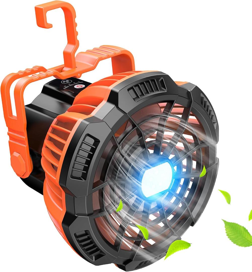 15000mAh Portable Camping Fan with Lantern, Rechargeable Battery Operated Fans with Hook, Glamping Tent Hanging Fan for RV Travel,Car Camping Essentials Accessories,Hiking Gear,Hurricane Survival Gear