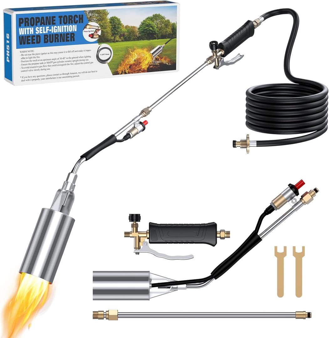 Propane Torch Weed Burner, 1,800,000 BTU Blow Torch for Weeds with 11.5FT Hose, Self Igniter and Turbo Trigger, Flamethrower for Weeding, Roof Asphalt, Melting Snow, Road Marking, Barbeque