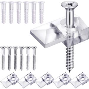 Blulu 20 Pack Mirror Holder Clips for 6 mm in (6/25) Glass Mirror Hanging Kit for Wall Mounting Hanging Retainer Fasteners with Screw and Anchors for Fixing Cabinet Door(Classic Style)