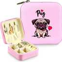Jewelry Box, Pug Gifts For Teens Teenage Girls Kids Age 6 7 8 9 10 11 12, Pug Lovers Stuff Items Accessories Things Decor, Travel Ring Earrings Necklace Organizer Holder!