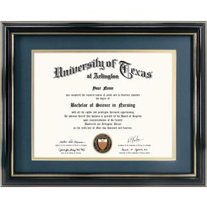GraduationMall 8.5x11 Diploma Frame with Navy over Gold Mat or Display 11x14 Certificate without Mat,Solid Wood & Tempered Glass,Glossy Black Finish with Gold Trim
