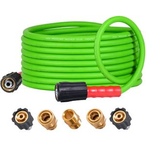 YAMATIC Super Flexible Pressure Washer Hose 25FT for Power Washer Replacement, Kink Resistant Extension With Leak-Free M22 Female & 3/8" Quick Connect Adapters, 1/4" 3200 PSI, Green
