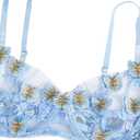 WDIRARA Women's 2 Piece Floral Embroidery Underwire Lingerie Set Mesh Bra and Panty Set Light Blue S