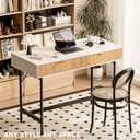 INNOD 45 Inch White Desk with Drawers, Small Writing Desks for Bedroom, Fluted Cute Desk with Storage for Vanity, Wood Computer Table for Living Room Small Spaces Home Office Study, 43x19.7x30 inches