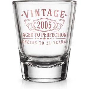 Vintage 2005 Rose Gold Printed 1pk Shot Glass 1.75oz - Happy 21st Birthday Gifts Women Men, Cheers to 21 Years, Turning 21 Party Favors Woman Decorations Decor, Anniversary Bday, 1.0