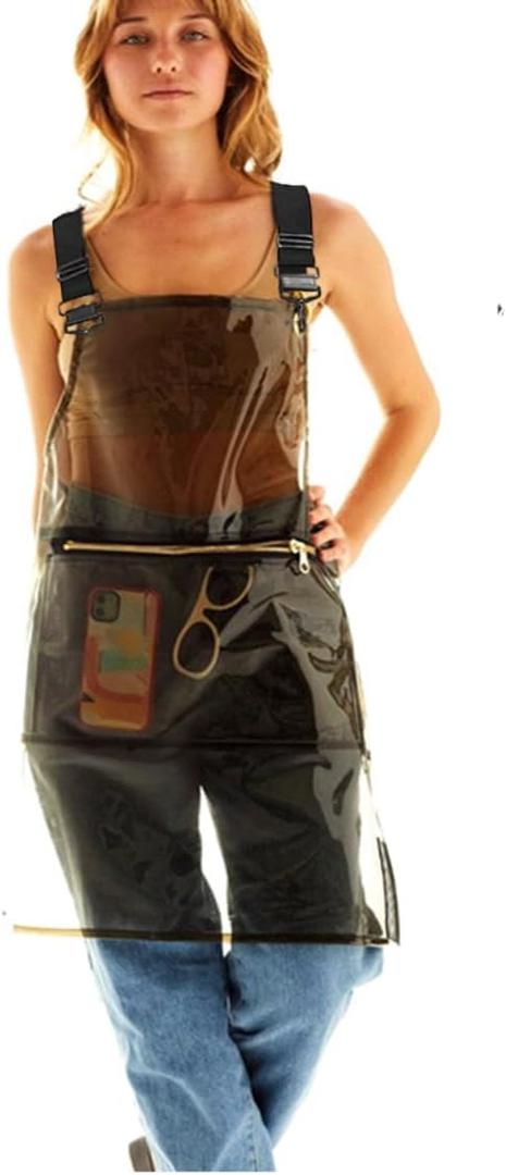 Hairstylist Aprons For Women Men With 3 Pockets Cross Back Adjustable Work Apron Soft Tpu Plastic Aprons (Black)