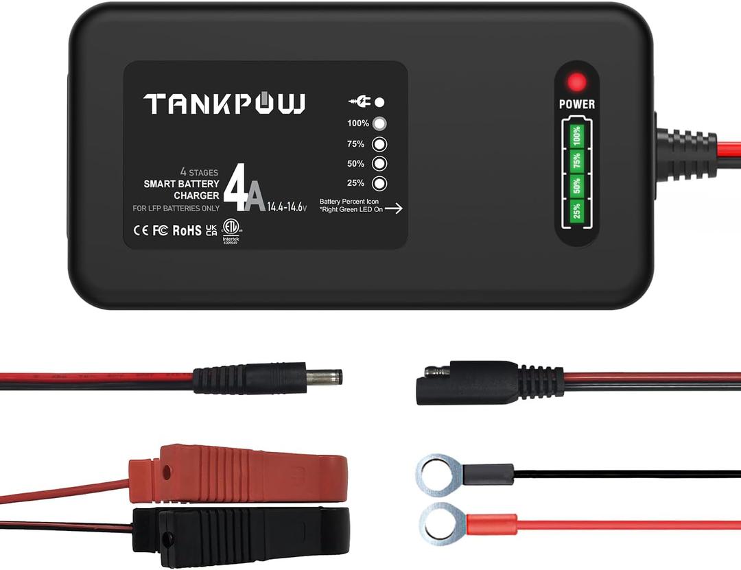 14.6V 4A LiFePO4 Lithium Battery Charger,Smart Battery Charger Maintainer with 4LEDs Indicator,SAE Connector for Cars,Golf Trolley,UAV,Fishing Boat Deep Cycle Batteries(ETL Listed)