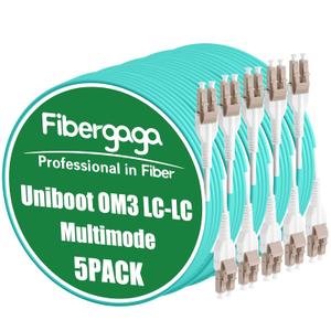 Fibergaga-5Pack Uniboot OM3 LC to LC Fiber Patch Cable, Multi-Mode Duplex Fiber Optic Cable Jumper Optical Patch Cord 10GB, 50/125μm,LSZH Jacket,OD-3.0mm,1M(3ft)
