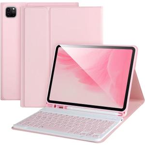 APHBZGE Keyboard Case for iPad Air 11 2024(M2), iPad Pro 11'' 4th/3rd/2nd/1st Gen, Detachable Bluetooth Keyboard with Pencil Holder, Pink