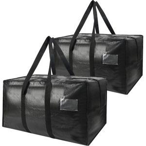 Heavy Duty Extra Large Moving Bags,58 Gallon Jumbo Packing Bags,Huge Moving Storage Bags with Strong Zippers & Carrying Handles,Reusable Big Moving Storage Bags for College Dorm Travel 2Pack (Black)