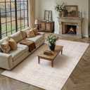 6x9 Washable Neutral Area Rug Living Room Beige Floral Non Slip Low Pile Throw Rug Modern Traditional Stain Resistant Carpet Bedroom Kitchen Dining Room Office Playroom