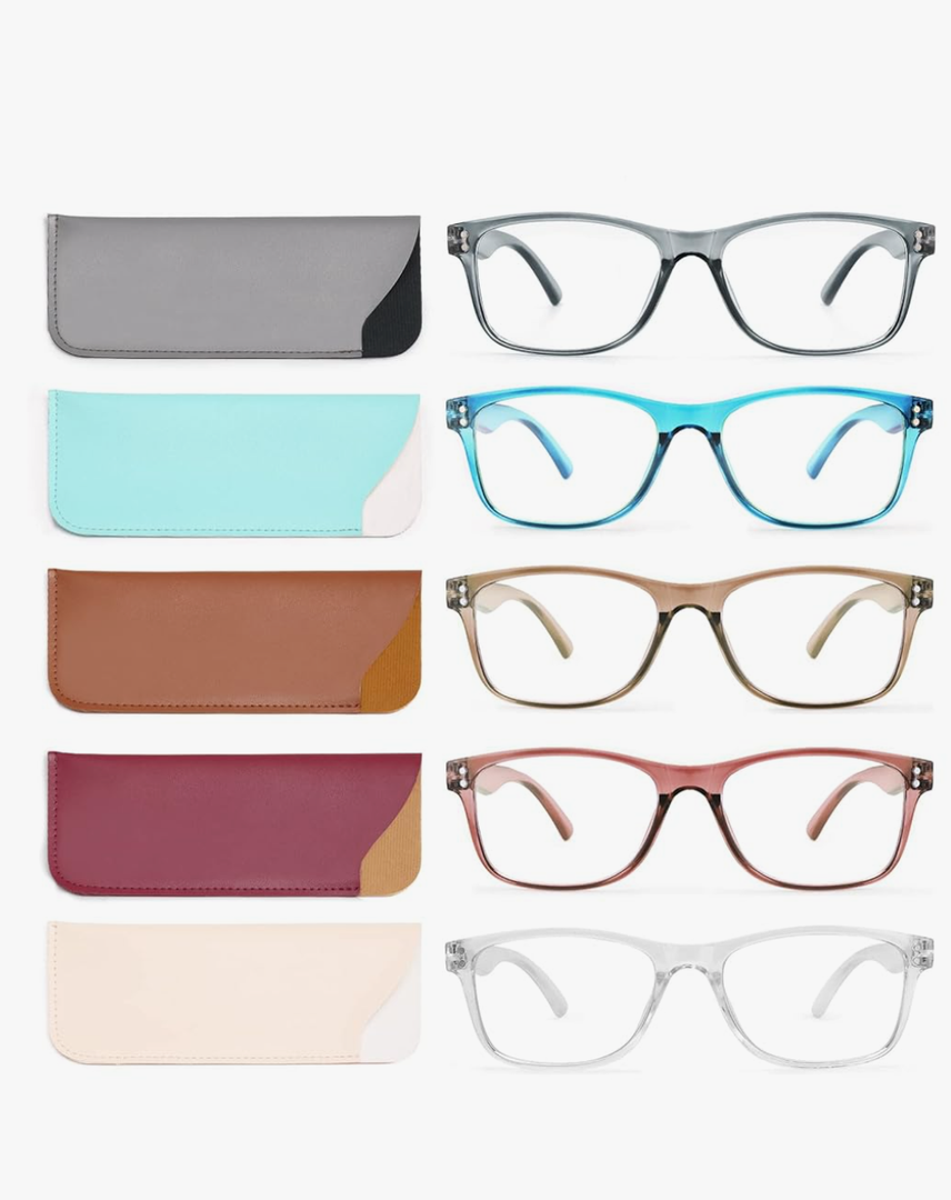 Reading Glasses Blue Light Blocking, Computer Glasses for Women Men, Fashion Square Eyeglasses 5 Pairs, +2.0
