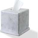 Natural Marble Tissue Box Cover, Carrara White Tissue Organizer 6 x 6 x 5.7 inch, Heavy Stone Decorative Box, Square Tissue Box Holder for Home Decor, Kitchen, Bathroom, Bedroom