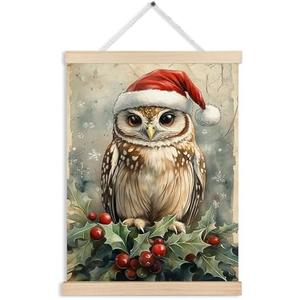FITIE Vintage Christmas Owl Canvas Wall Art Poster Hanger Frames, Christmas Owl Decor, Rustic Holly Holiday Winter Xmas Wall Decor Prints for Home Bedroom Living Room, 12x16 Inch