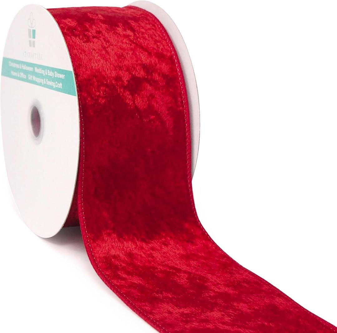 Red Velvet Ribbon 2.5 Inch x 10 Yards for Christmas Tree Topper Home Decoration Wreath Gift Wrapping DIY Craft