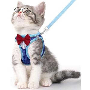 Cat Vest Harness and Leash Set for Walking Escape Proof, Adjustable Kitten Harness Breathable Mesh with Reflective Strips Harness for Kitty Puppy Bunny (Blue, XS)