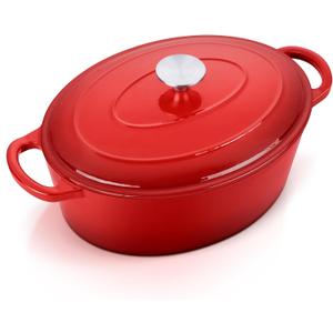 E-far 7QT Oval Dutch Oven Pot with Lid, Enameled Cast Iron Dutch Oven with Dual Handles for Sourdough Bread Baking Cooking, Nonstick Enamel Coated Cookware(Red), Non-Toxic & Easy Clean