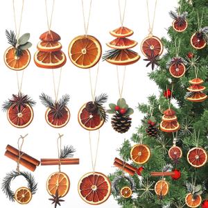 Yookeer 36 Pcs Wooden Christmas Tree Ornaments Print Natural Pine Cones Rustic Decorations Dried Orange Slices Cinnamon Sticks for Xmas Tree Home Decorations DIY Decor