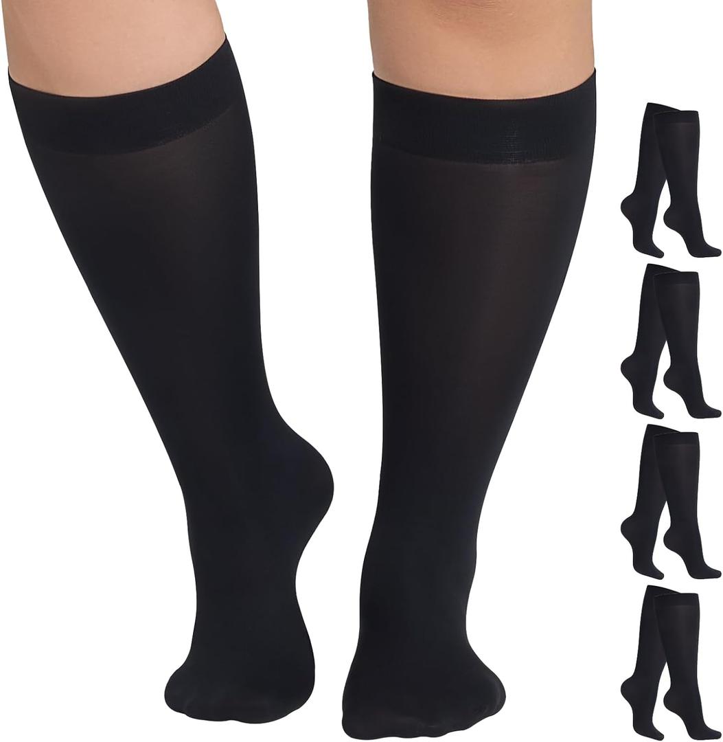 MANZI Plus Size Knee High Socks for Women Nylon Trouser Socks Women 40 Denier Semi Opaque Knee High Stockings (Black, XXXL)