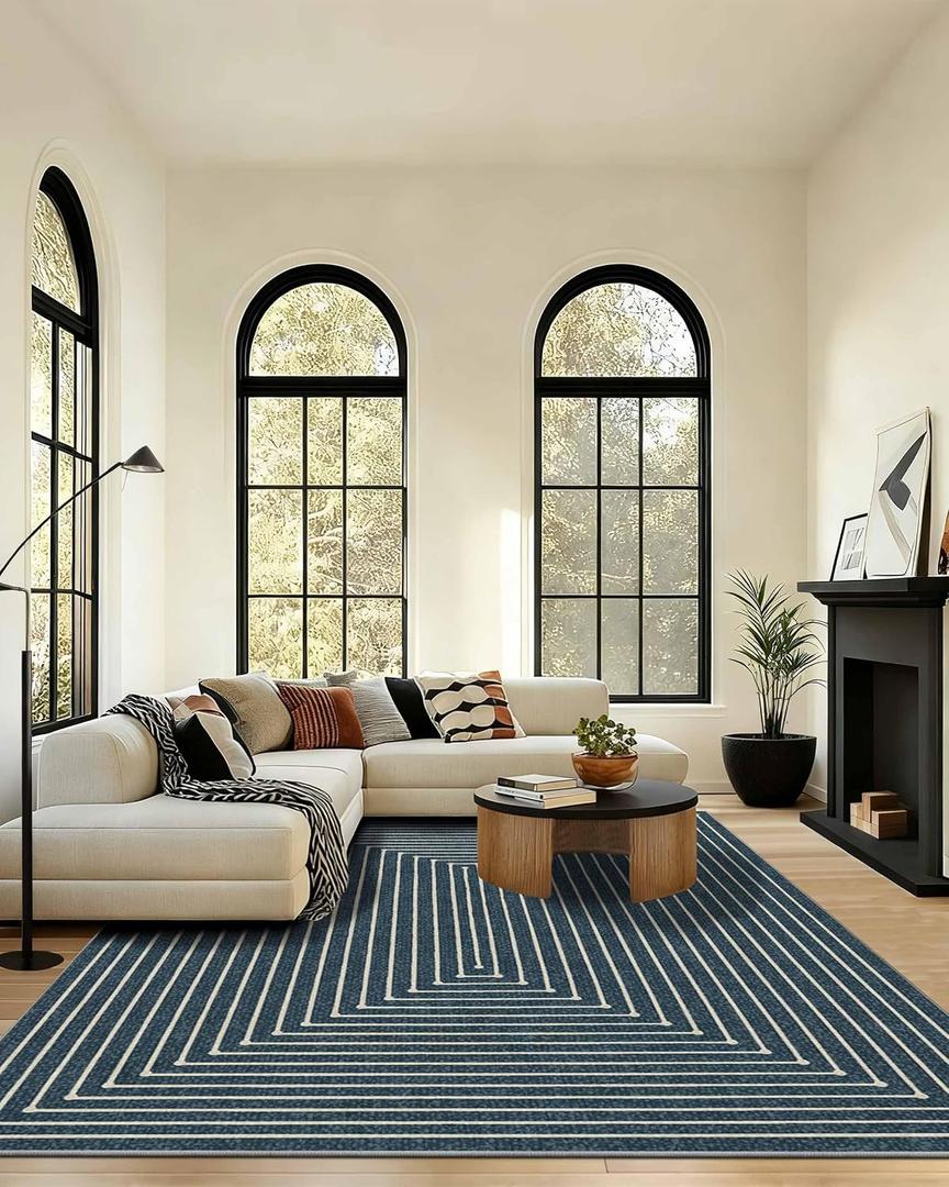 Latte&Fog 8x10 Area Rugs for Living Room, Large Modern Abstract Washable Rug, Boho Non Slip Low Pile Carpet for Indoor Bedroom Dining Room, Office, Dorm, Classroom, Farmhouse and Kids Room - Prussian Blue