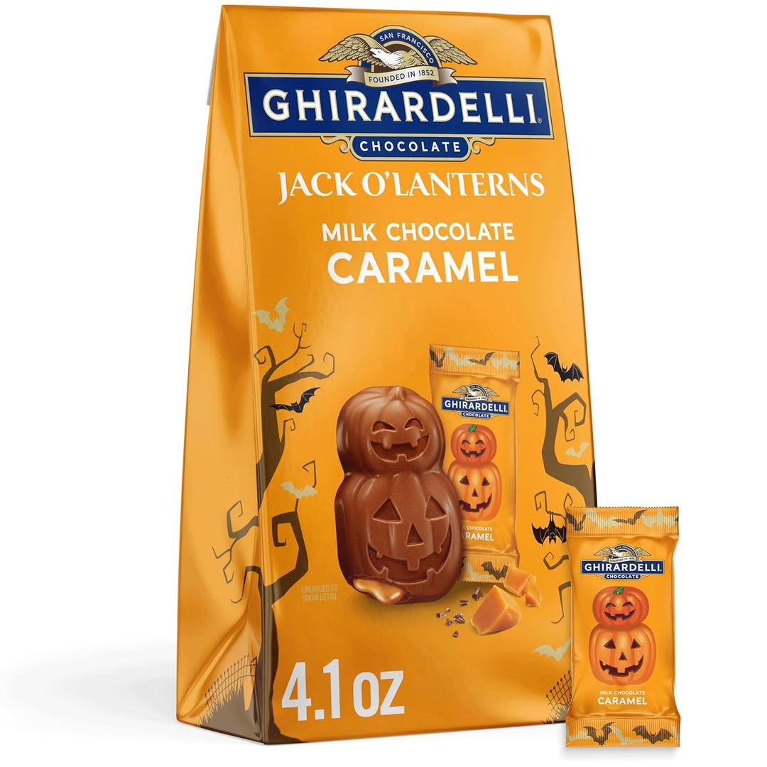 4 x GHIRARDELLI Milk Chocolate Caramel Jack O Lanterns, 4.1 oz Bag  Premium Halloween Chocolate Candy with Luscious Caramel Filling (EXP 03/31/26)
