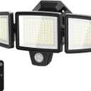 LED Security Lights Motion Sensor Outdoor Lights, 6500K Daylight, IP65 Waterproof, Dusk to Dawn, 3-Head Motion Detected Flood Light for Garage, Yard, Porch (1 Pack, Black 01)