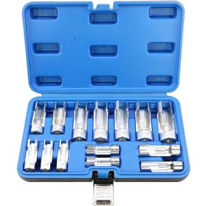 DPTOOL 3/8" 1/2" Drive Diesel Injector Fuel Line Socket Wrench Set, Metric 8-22mm Flare Nut Socket Set, 14 piece 5-Point Avoid Wire Nut Removal Tool for Wired Temperature Sensor, Thermo Switch, etc