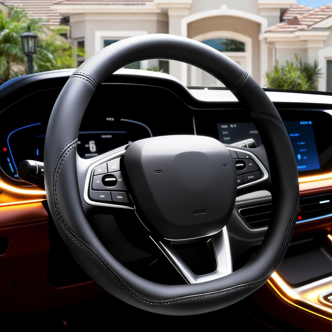 Car Steering Wheel Cover Car Wheel Covers with Comfortable TouchAnti-Slip Silicone Lined Wheel Covers for Easy GripUniversal Fit for Most Vehicles-Black