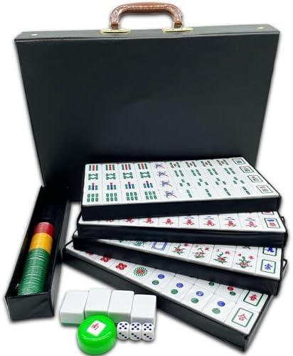 Mose Cafolo Chinese Vietnamese American Mahjong Game Set 164 X-Large 1.5" Melamine Tile for Chinese,Vietnam & American Mahjongg Tiles Set with Carrying Travel Case