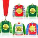 Remuuly 4 Pieces Christmas Ugly Sweater Medal Award Metal Ugly Sweater Contest Prizes with Ribbons for Christmas Tree Ornament Party Contest Winner Decorations
