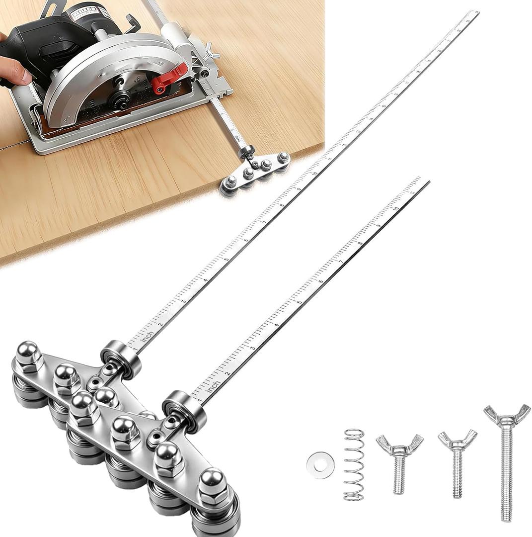 Circular Saw Guide Rail Set 12in & 24in, Adjustable Circular Saw Roller Guide, Positioning Calipers for Precise Measurements and Straight Cuts, Rip Fence Edge Guide for Woodworking and DIY Projects