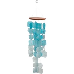 Deco 79 Wood Capiz Sq Teal Windchime 24" H-40387, 24" (6" x 6" x 24")