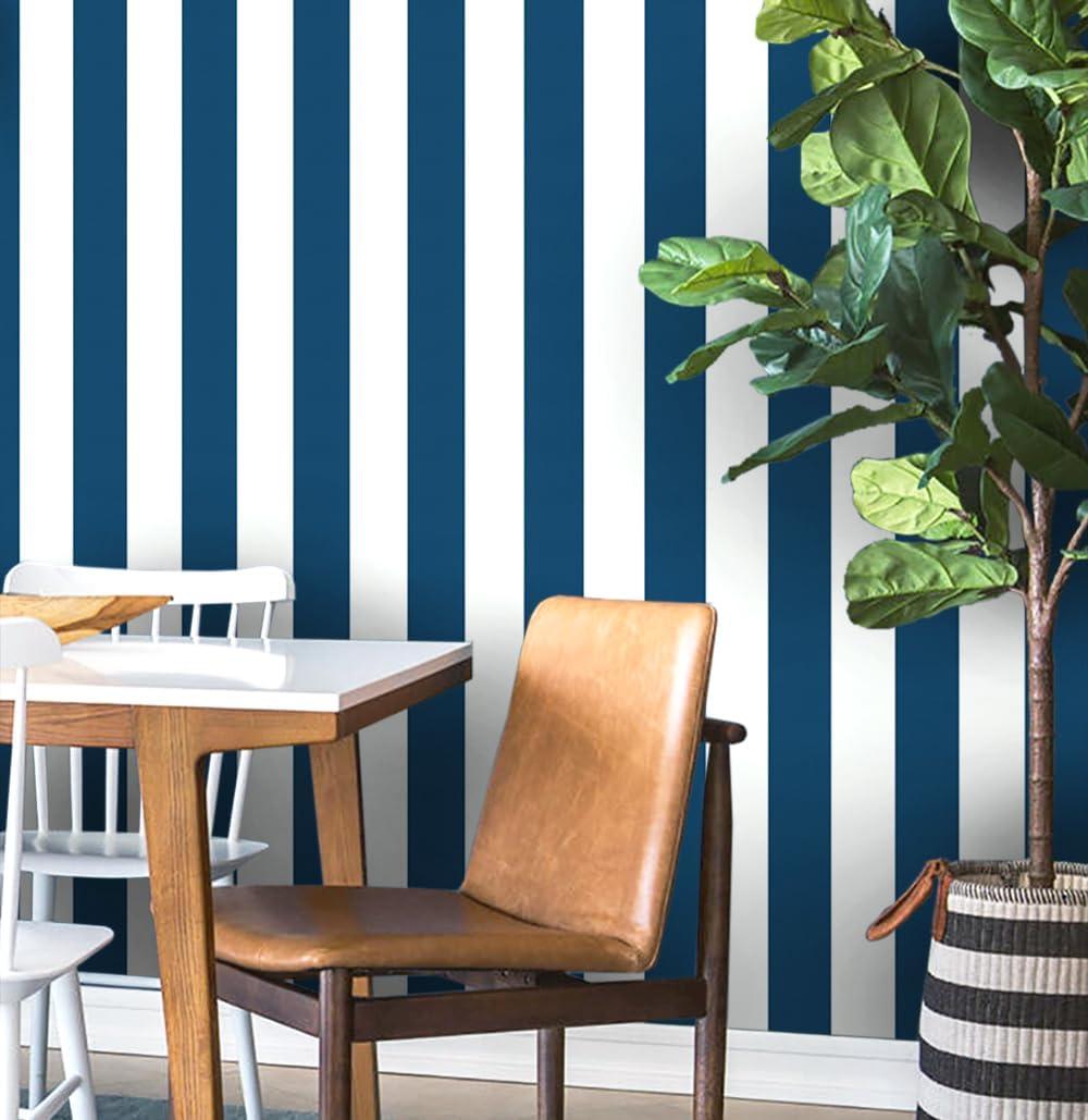 Guvana 17.7"472" Striped Peel and Stick Wallpaper Blue and White Self-Adhesive Wallpaper DIY Removable Contact Paper Navy Blue Waterproof Wall Paper for Bathroom Cabinets Accent Wall Decor Vinyl Roll