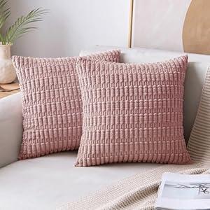 MIULEE Pack of 2 Corduroy Decorative Throw Pillow Covers 12x12 Inch Soft Boho Striped Pillow Covers Modern Farmhouse Home Decor for Sofa Living Room Couch Bed Cream White