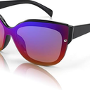 FEISEDY Cat Eye Sunglasses Polarized for Women Men，Rimless Mirrored Sunglasses, Oversized, Trendy Retro Sun Glasses B2796 Transparent Grey/Blue Mirror