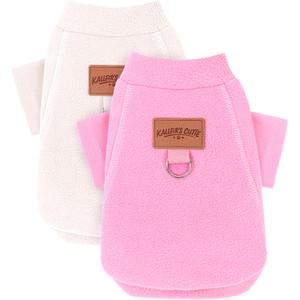 2 Pieces Dog Sweater Fleece Dog Winter Clothes for Small Dogs Boy Girl Turtleneck Puppy Sweatshirt Pet Clothing Pullover Sweaters Cat Apparel (Beige+Light Pink, Medium)