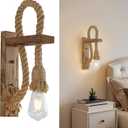 KEESFU Wood Wall Sconce 1 Light, Farmhouse Wood & Hemp Rope Wall Mount Light Fixture, Rustic Light Fixtures for Bedroom Entryway Hallway Living Room.