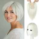 REECHO Human Hair Toppers for Women Real Human Thick Hair Topper Invisible Wiglett for Daily Wear Adding Instant Volume, Warm platinum blonde