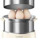 Hard Boiled Egg Cooker - CACHOO 14-Egg Rapid Stainless Steel Egg Boiler with 30-Min Timer & Auto Shut Off, Compact Electric Vegetable Steamer for Cooking, Dishwasher Safe, Beige (2-Tier)