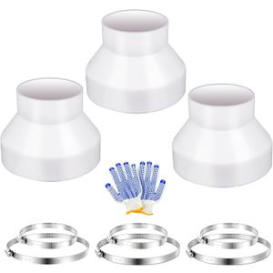3 Set 6 to 4 inch Duct Reducer Adapter, Air Duct Reducer Increaser with 304 Stainless Steel Hose Clamps, HAVC Pipe Connector for Inline Ventilation Fitting System (6 to 4 Inch), White